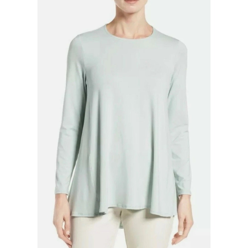 Eileen Fisher Jersey Tunic Top Long Sleeve Crew Neck Women's M/L Light GreenBlue